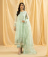 Women's Eid Sea Green Embroidered Net Unstitched Shirt Dupatta